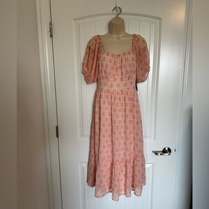 Collective Concepts orange & Pink Open Shoulder Midi Dress Size Small NWT